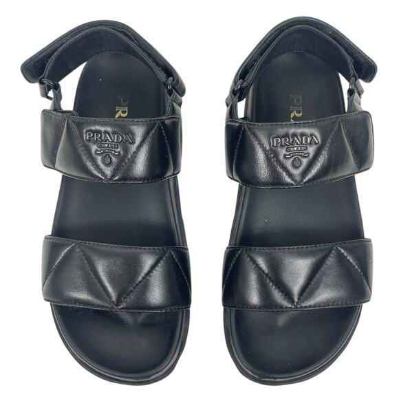 Prada Calzature Donna Logo 20mm Dad Sandal Black Nappa Leather Size 37 - Picture 2 of 15